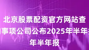 北京股票配资官方网站查询事项公司公布2025年半年报